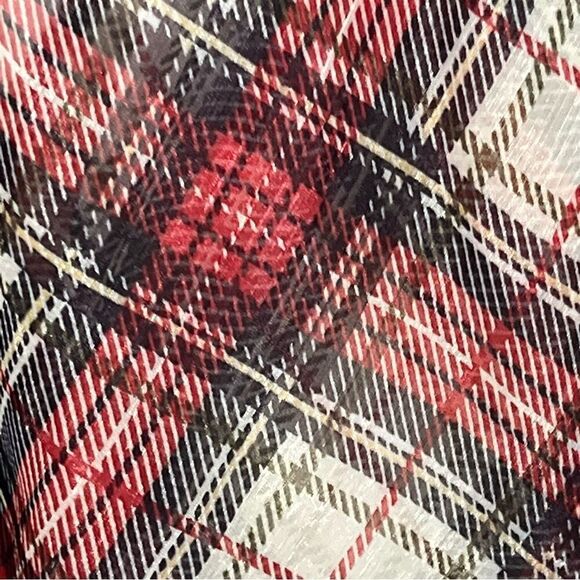 Tristan Sheer Red Black Green Gold and Grey Plaid Wrap FrontTie Blouse Size XS - Picture 7 of 13